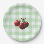 Assiettes En Carton Retro Cherries fresh picked green gingham (Devant)