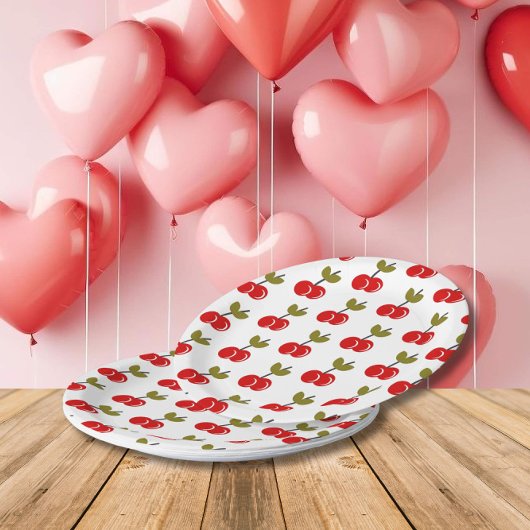 Assiettes En Carton Retro Cherry Berry 1er anniversaire Rouge et vert