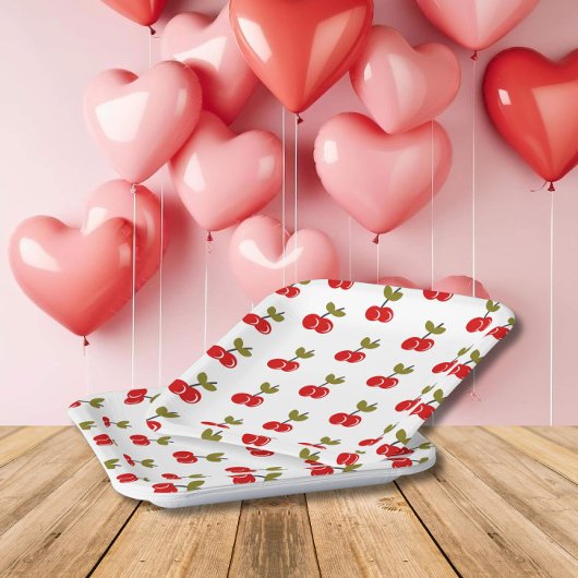 Assiettes En Carton Retro Cherry Berry 1er anniversaire Rouge et vert