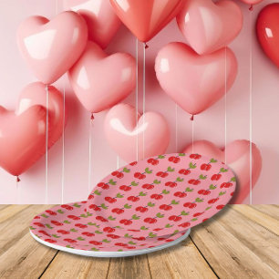 Assiettes En Carton Retro Cherry Berry 1er anniversaire Rouge et vert