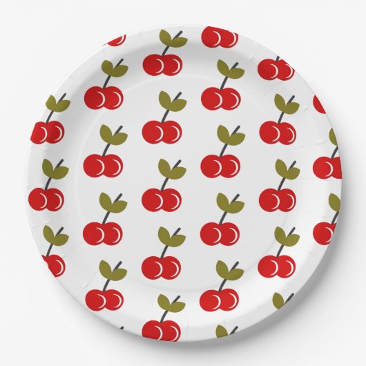 Assiettes En Carton Retro Cherry Berry 1er anniversaire Rouge et vert (Devant)