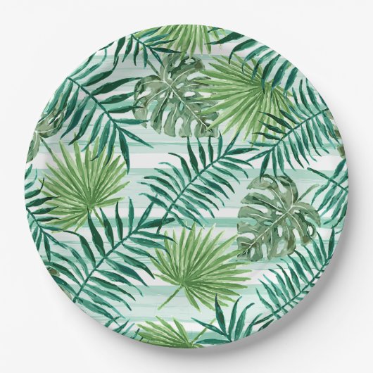 Assiettes En Carton Retro Chic Tropical Green Palm Feuille Motif d'art (Devant)