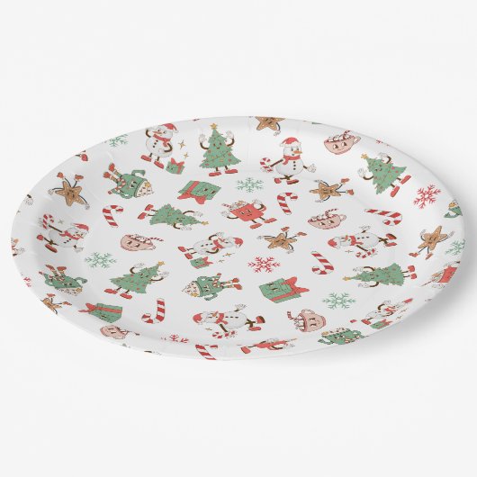 Assiettes En Carton Retro Chillin' avec mes neiges Noël (Angle)