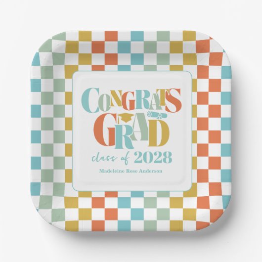 Assiettes En Carton Retro Class of Congrats Graduation   (Recto)
