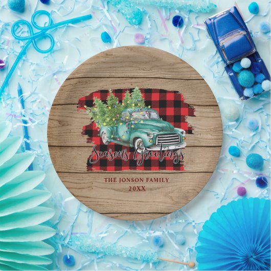 Assiettes En Carton Retro classique Rustic Bois Joyeux Camion de Noël (Fête)