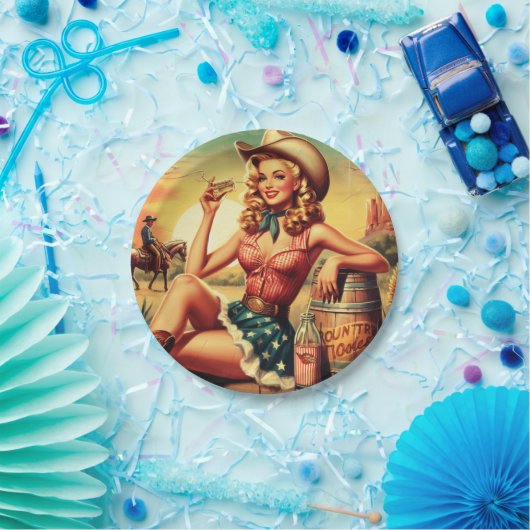 Assiettes En Carton Retro Cute Cowgirl (Fête)