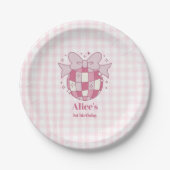 Assiettes En Carton Retro Cute Pink Bow Coquette 1er anniversaire (Devant)