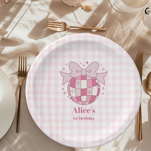 Assiettes En Carton Retro Cute Pink Bow Coquette 1er anniversaire