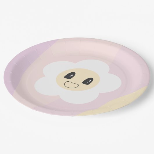 Assiettes En Carton Retro Daisy Blush Rose Baby Fille anniversaire (Angle)