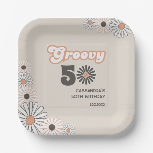 Assiettes En Carton Retro Daisy Boho Terracotta Natural 50th Birthday (Recto)