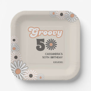 Assiettes En Carton Retro Daisy Boho Terracotta Naturel 50e Anniversai