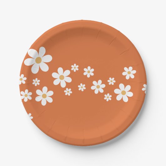 Assiettes En Carton Retro Daisy brûlé orange nuptiale douche (Devant)