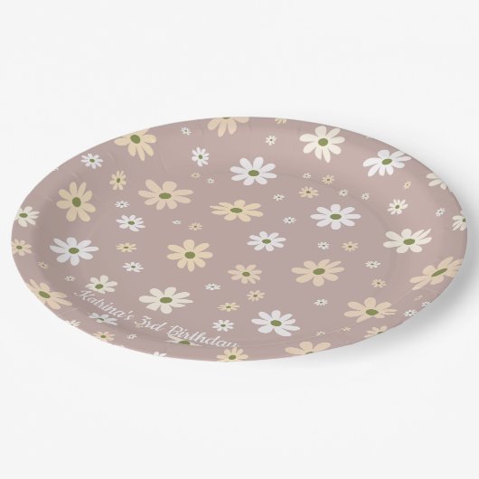 Assiettes En Carton Retro Daisy Floral Motif Personnalisé Anniversaire (Angle)