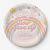 Assiettes En Carton Retro Deux Super fille arc-en-ciel 2e anniversaire (Devant)