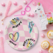 Assiettes En Carton Retro Emoji Souriez Anniversaire Pour Les Filles (Fête)