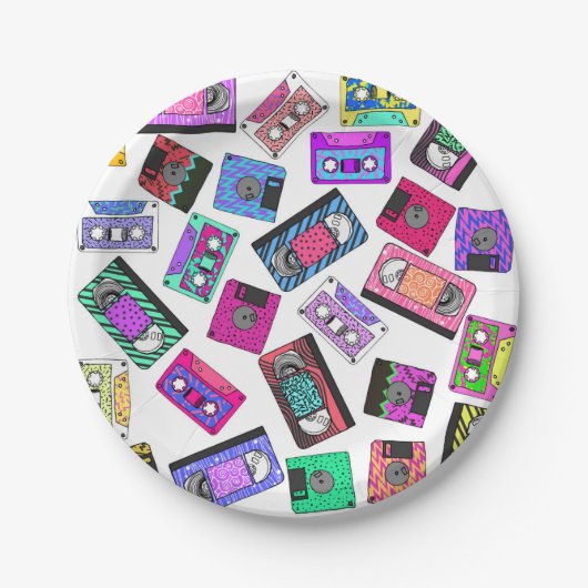 Assiettes En Carton Rétro enregistreurs à cassettes modelés des années (Devant)