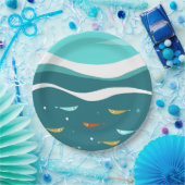 Assiettes En Carton Rétro Été Vagues Océaniques Mi-Siècle Moderne (Fête)