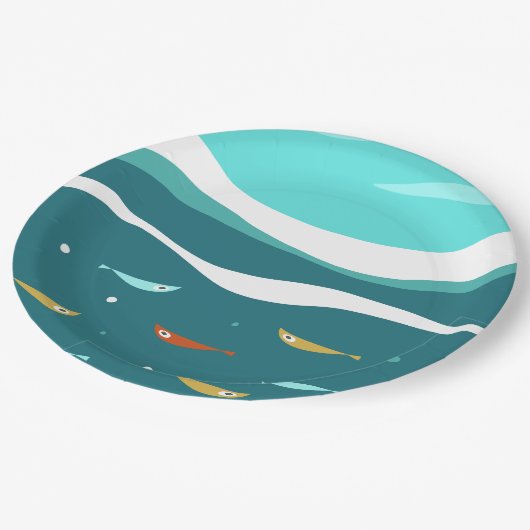 Assiettes En Carton Rétro Été Vagues Océaniques Mi-Siècle Moderne (Angle)