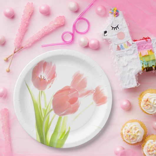 Assiettes En Carton Rétro fleur rose de tulipe de plaque à papier (Fête)