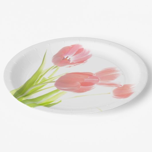 Assiettes En Carton Rétro fleur rose de tulipe de plaque à papier (Angle)