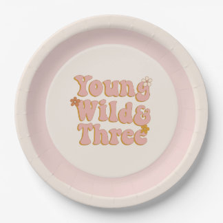 Assiettes En Carton Retro Floral 3e anniversaire Young Wild & Three