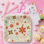 Assiettes En Carton Retro Floral Fast Food Motif (Fête)