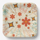 Assiettes En Carton Retro Floral Fast Food Motif (Recto)