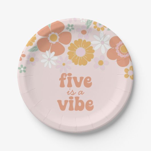 Assiettes En Carton Retro Floral Five est un Vibe 5e anniversaire (Devant)