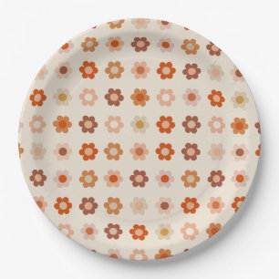 Assiettes En Carton Retro Floral Terracotta Beige