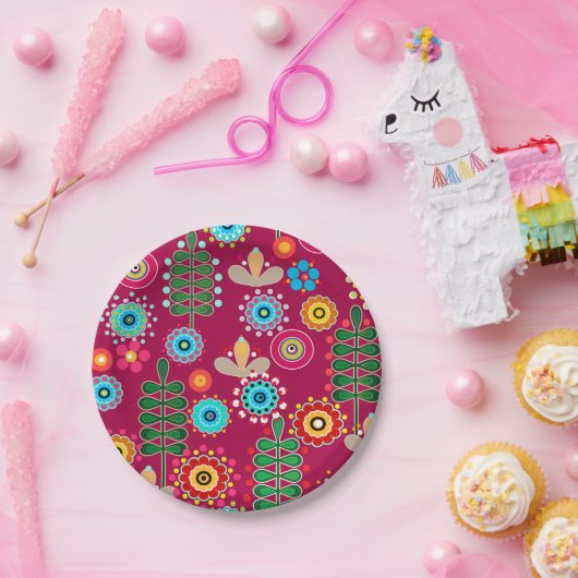 Assiettes En Carton Rétro, Flower Patch (Fête)