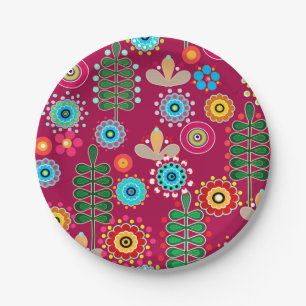 Assiettes En Carton Rétro, Flower Patch