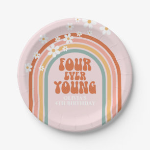 Assiettes En Carton Rétro Four Ever Young anniversaire 4 ans daisy rai