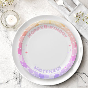 Assiettes En Carton Retro Funky 90s Pink Disco Ball Anniversaire