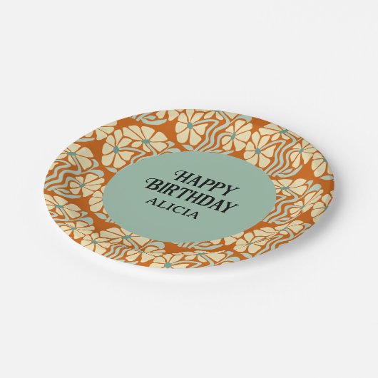 Assiettes En Carton Retro Funky Super Boho Botanical Anniversaire (Angle)