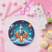 Assiettes En Carton Retro, fusée spatiale (Fête)