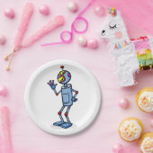Assiettes En Carton Retro Futuristic Robot Character Waving (Fête)
