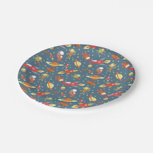 Assiettes En Carton Retro Galaxy Partie sur l'espace extra-atmosphériq (Angle)
