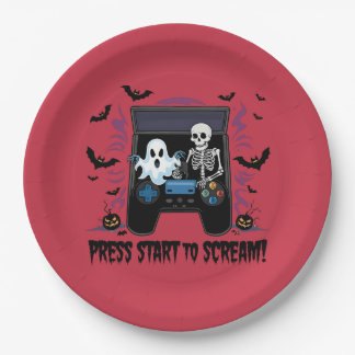 Assiettes En Carton Rétro Gamer Halloween - Squelette Borne d'arcade