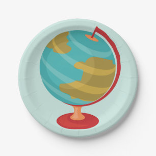 Assiettes En Carton Retro Globe Illustration Vintage Earth Map