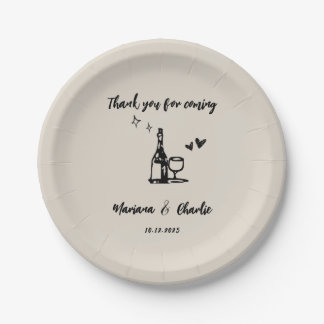 Assiettes En Carton Retro Grey Hand Drawn Illustrated Wedding