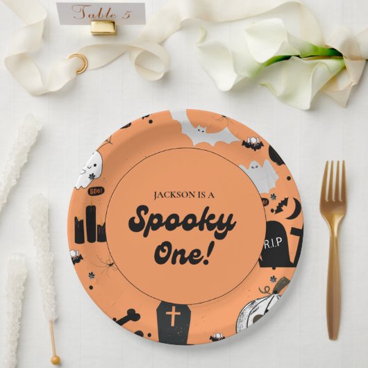 Assiettes En Carton Retro Grooy Éffrayant Un Halloween Premier anniver (Mariage)