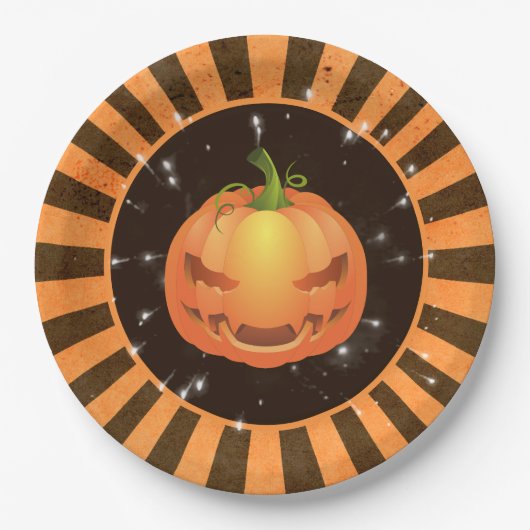 Assiettes En Carton Retro Halloween Rays, Jack o'lantern (Devant)