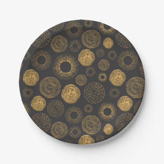 Assiettes En Carton Retro Holiday Gold Burst Sparkler Servir gâteau (Devant)