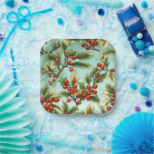 Assiettes En Carton Retro Holly Christmas Small (Fête)