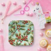 Assiettes En Carton Retro Holly Christmas Small (Fête)