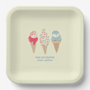 Assiettes En Carton Retro Ice Cream Cone 50e Anniversaire Custom