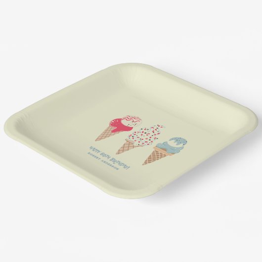 Assiettes En Carton Retro Ice Cream Cone 60e Anniversaire Custom (Angulaire)
