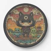 Assiettes En Carton Retro Island Pals : équipage de chat Ninja (Devant)