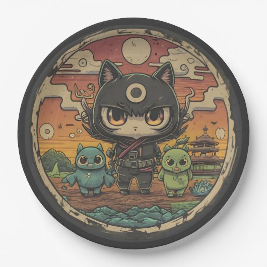 Assiettes En Carton Retro Island Pals : équipage de chat Ninja (Devant)