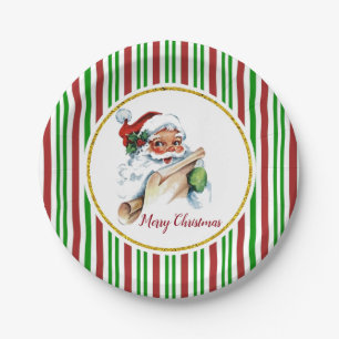 Assiettes En Carton Rétro Joyeux Noël vintage de Père Noël